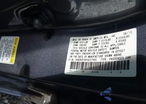 2015 Honda Accord Sport from USA, damaged, VIN 1HGCR2F56FA227490